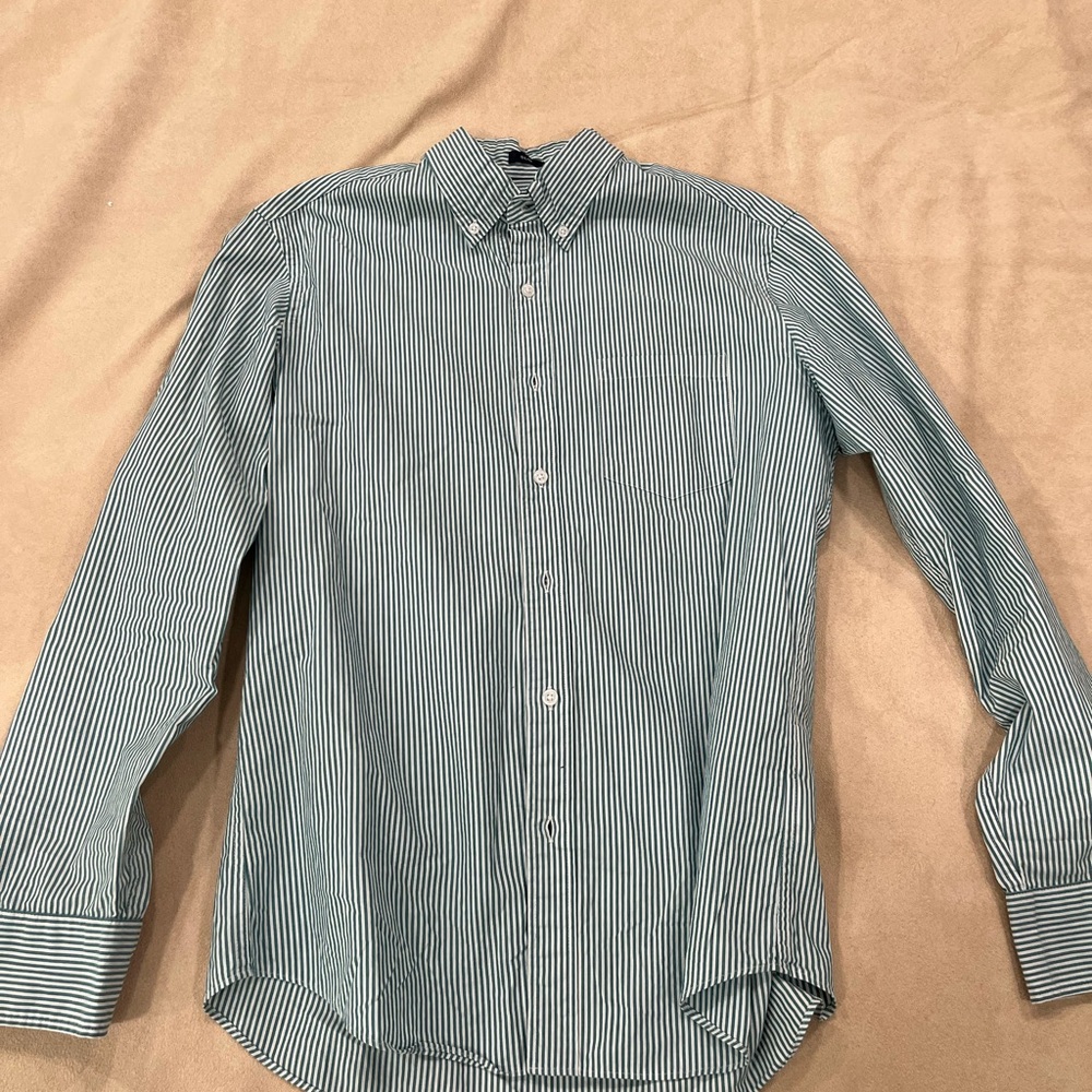 J. Crew Green Striped Button Down Oxford Shirt